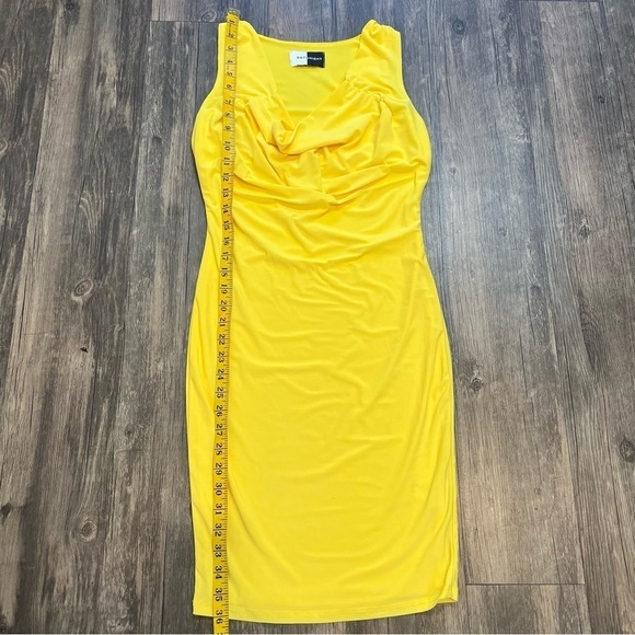Day & Night Cowl Neck Bodycon Yellow Short Sleeves Midi Dress. Size S - Picture 5 of 10